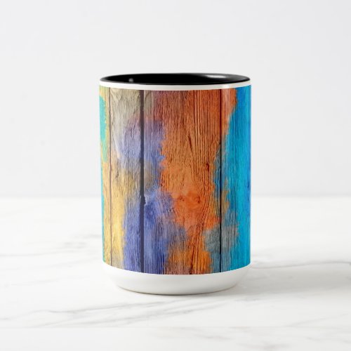 Vintage Wood Abstract Painting 9 Two_Tone Coffee Mug