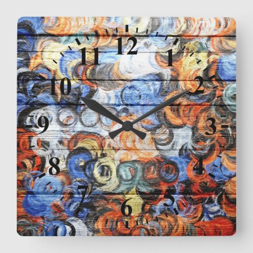 Vintage Wood Abstract Painting Square Wall Clock