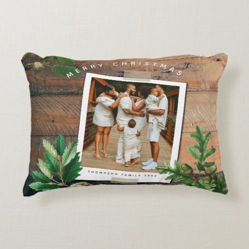 Vintage Wood Acorn Christmas Holiday Photo Accent Pillow