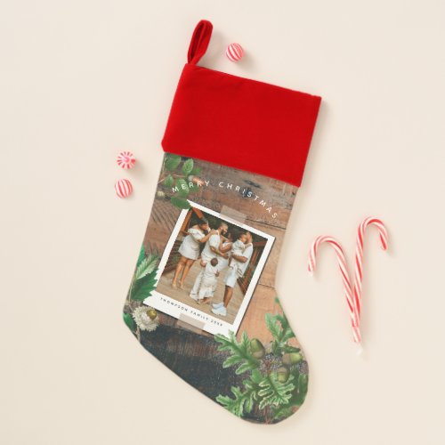 Vintage Wood Acorn Christmas Holiday Photo Christmas Stocking