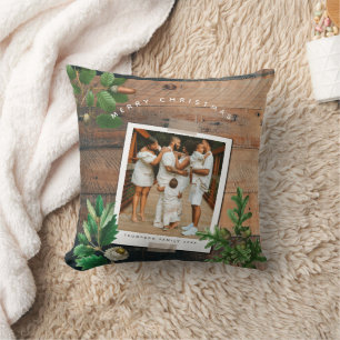 Vintage Wood Acorn Christmas Holiday Photo Throw Pillow