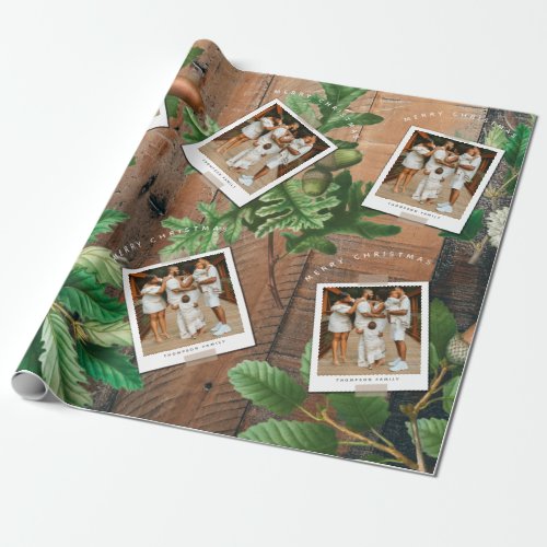 Vintage Wood Acorn Christmas Holiday Photo  Wrapping Paper