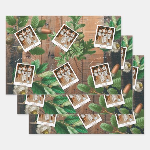 Vintage Wood Acorn Christmas Holiday Photo  Wrapping Paper Sheets