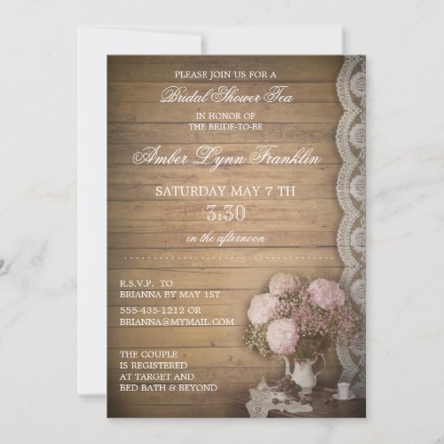 Vintage Wood and Lace Bridal Shower Tea Invitation