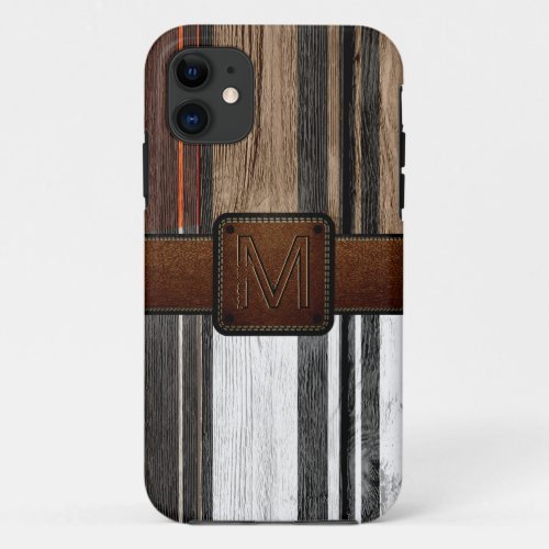 Vintage Wood Brown Leather Look iPhone 11 Case