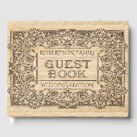 Vintage Wood Burnt Engraved Look Guest Book