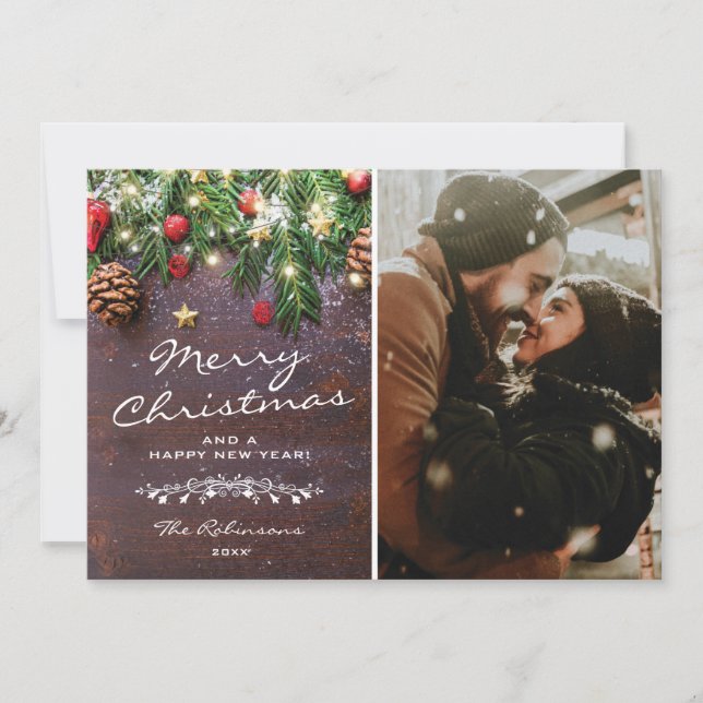 Vintage Wood Christmas Photo Holiday Card (Front)