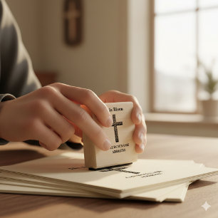 Vintage Wood Cross He Is Risen Floral Church Rubber Stamp