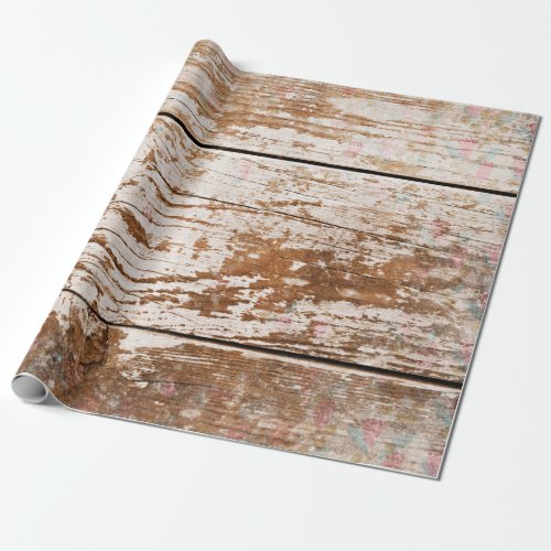 Vintage Wood Effect Faded Floral Wrapping Paper