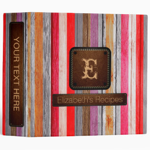 Vintage Wood Elegant Monogram Leather Look #4 Binder