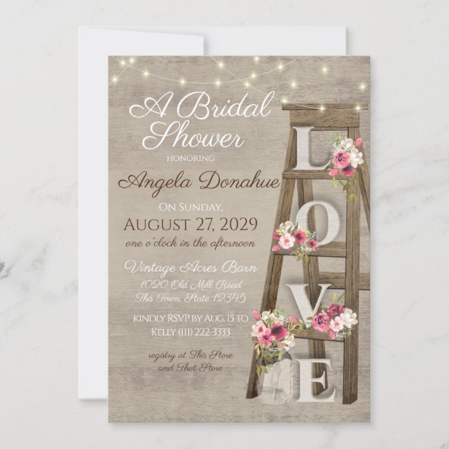 Vintage Wood Floral Ladder Bridal Shower Invitation (Front)