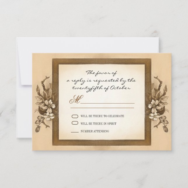 vintage wood frame wedding rsvp design card (Front)