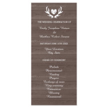 Vintage wood grain deer antler wedding program