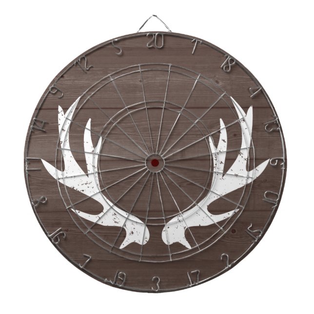 Vintage wood grain deer antlers hunting dartboard (Front)