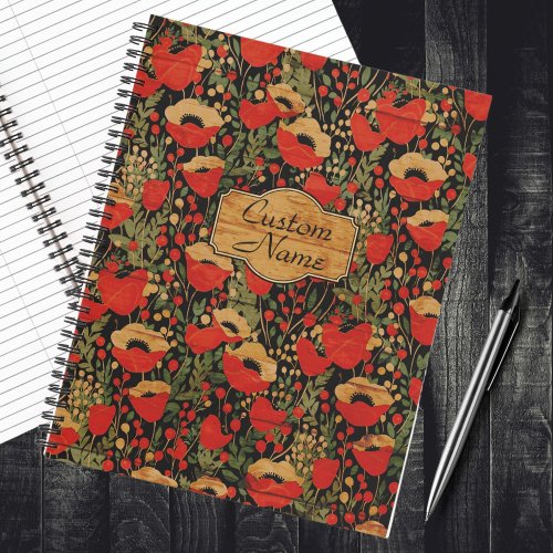 Vintage Wood Grain Poppy notebook floral Notebook