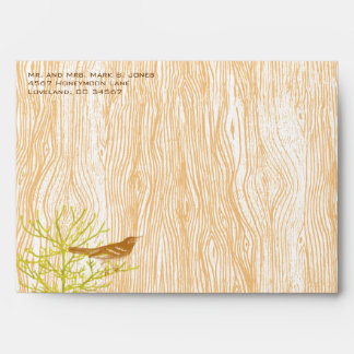 Vintage Wood Grain Tree Bird Damask Envelope