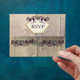 Vintage Wood Grain Vineyard Vines & Grape RSVP Envelope
