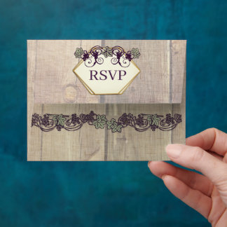 Vintage Wood Grain Vineyard Vines & Grape RSVP Envelope