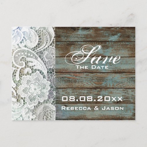 vintage wood lace country wedding save the date announcement postcard