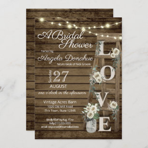 Vintage Wood Ladder and White Roses Bridal Shower Invitation