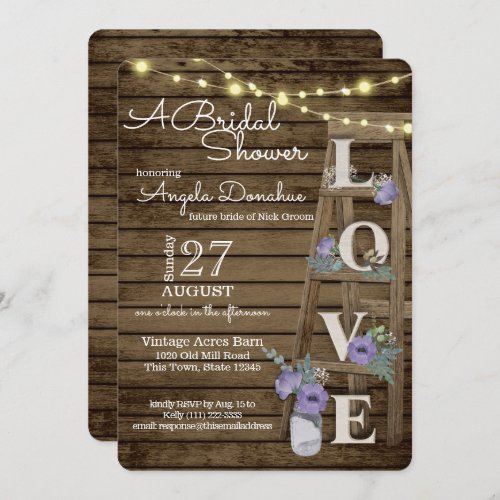 Vintage Wood Ladder Purple Bridal Shower Invitation