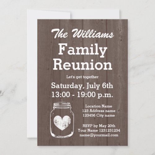 Vintage wood mason jar family reunion invitations
