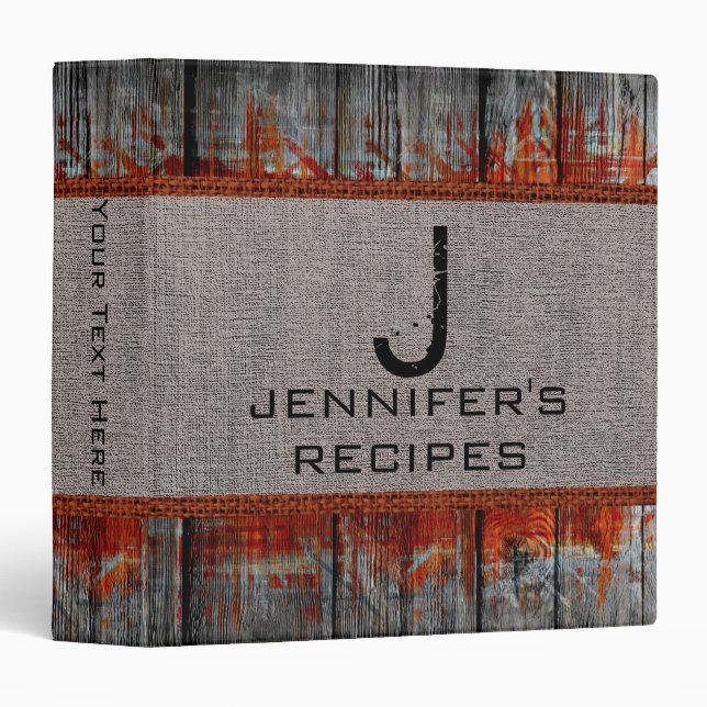 Vintage Wood Monogram Burlap Look #5 Binder (Front/Spine)