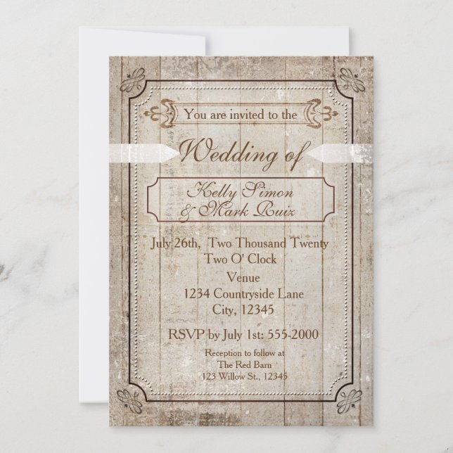 Vintage Wood Rustic Country Wedding Invitation (Front)