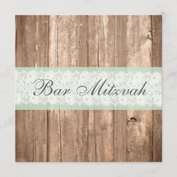 Vintage Wood Shabby Chic Bar Mitzvah Invitation by Mintleafstudio at Zazzle