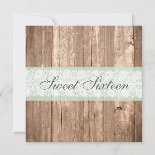 Vintage Wood Shabby Chic Sweet Sixteen Birthday Invitation (Front)