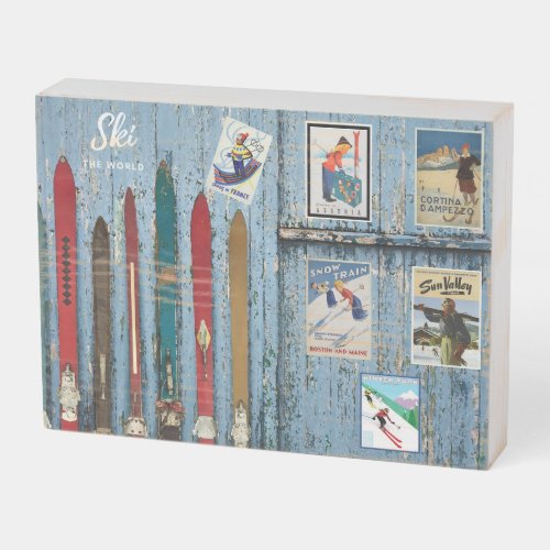 Vintage Wood Skis and Ski Travel Posters Wooden Box Sign