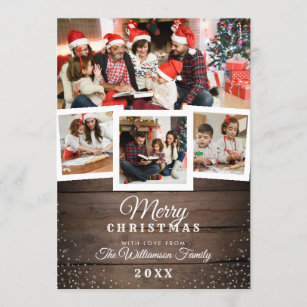 Vintage Wood Snow Holiday 4 Photo Card Vintage Wood Snow Holiday 4 Photo Card