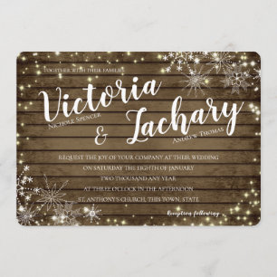 Vintage Wood Snowflakes and Sparkle Wedding Invitation