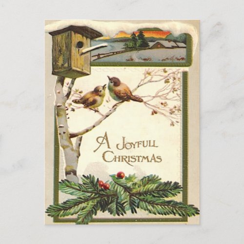 Vintage Wood Snowman Birdhouse Tree Holiday Postcard