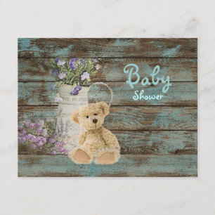 vintage wood teddy bear baby shower invitations