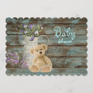 vintage wood teddy bear baby shower invitations