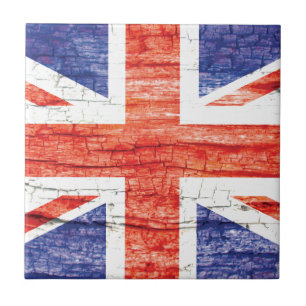 Vintage Wood Union Jack British(UK) Flag Ceramic Tile