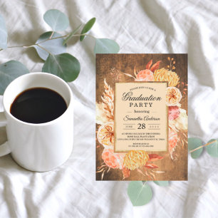 Vintage Wood & Watercolor Colorful Pastel Flowers Invitation