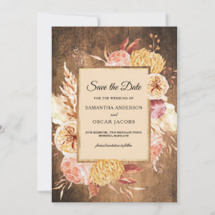 Vintage Wood & Watercolor Colorful Pastel Flowers Save The Date
