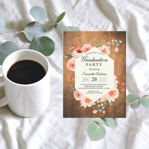 Vintage Wood & Watercolor Pastel Flowers Invitatio Invitation