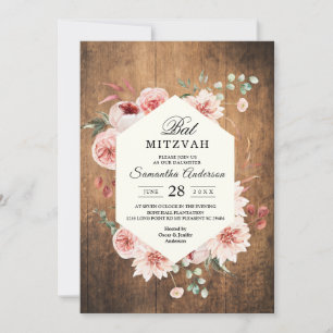 Vintage Wood & Watercolor Pastel Flowers Invitatio Invitation