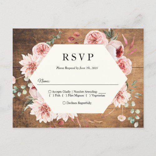 Vintage Wood  Watercolor Pastel Flowers Rspv Invi Invitation Postcard