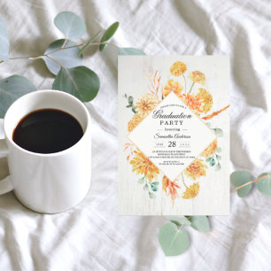 Vintage Wood & Watercolor Yellow Flowers Frame Inv Invitation