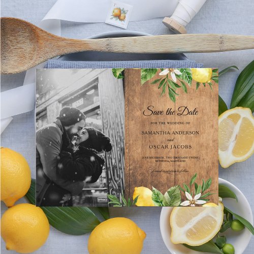 Vintage Wood Watercolor Yellow Lemons  Leaf Announcement Postcard