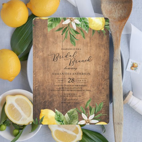 Vintage Wood Watercolor Yellow Lemons  Leaf Invitation