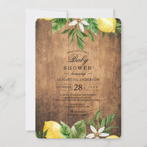 Vintage Wood Watercolor Yellow Lemons  Leaf Invitation