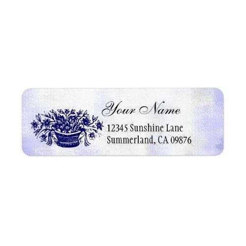 Vintage Woodcut Blue Flowers Custom Address Label