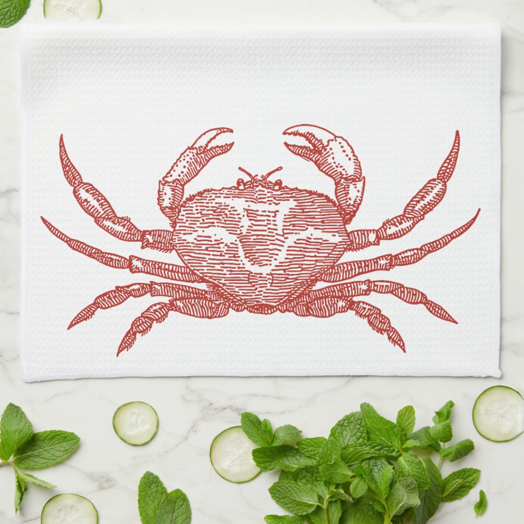 Vintage Woodcut Red Crab Kitchen Towel Zazzle