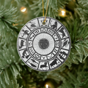 Vintage Woodcut Zodiac Astrology Ceramic Ornament