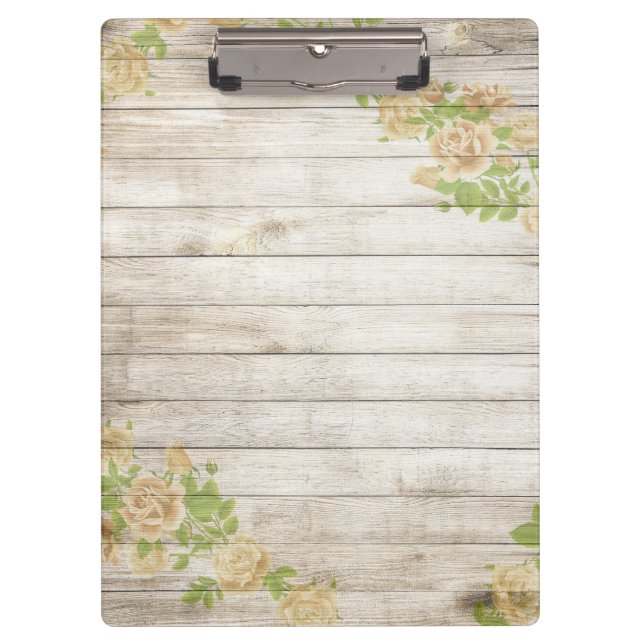 Vintage Wooden background Modern Yellow Roses Clipboard (Front)